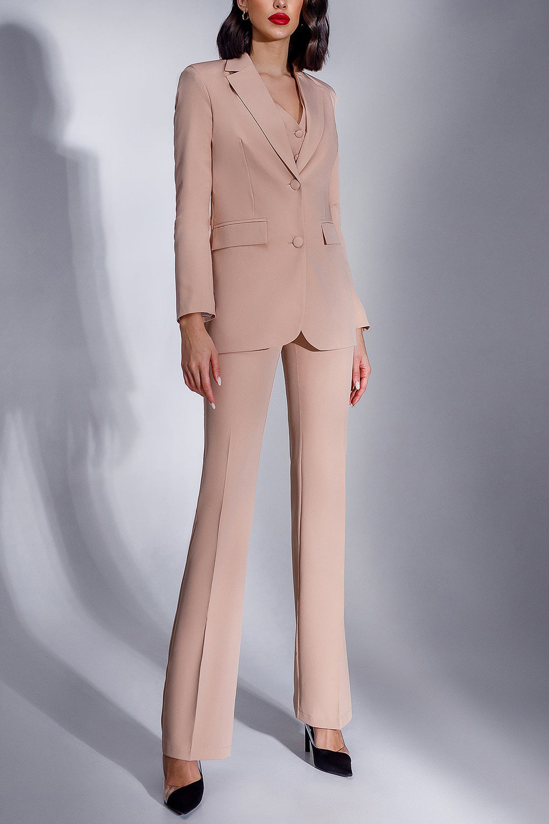 Boutons simples de revers à 3 pièces Slim Femme Suit (Blazer + Vest + Pantalon）