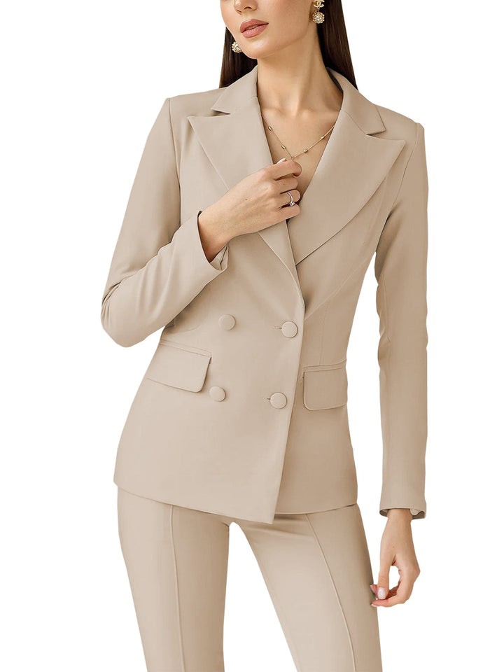 solovedress 2 Piece Business Casual Double Breasted Peak Lapel Slim Fit Women Suit (Blazer+Pants)