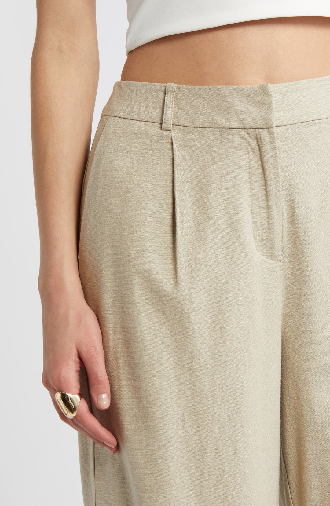 solovedress Beige Linen Casual Women's Pants