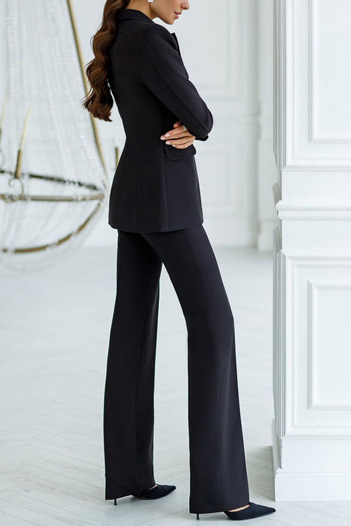 solovedress Black 2 Piece Business Casual Slim Fit Peak Lapel Women Suit (Blazer+Pants)