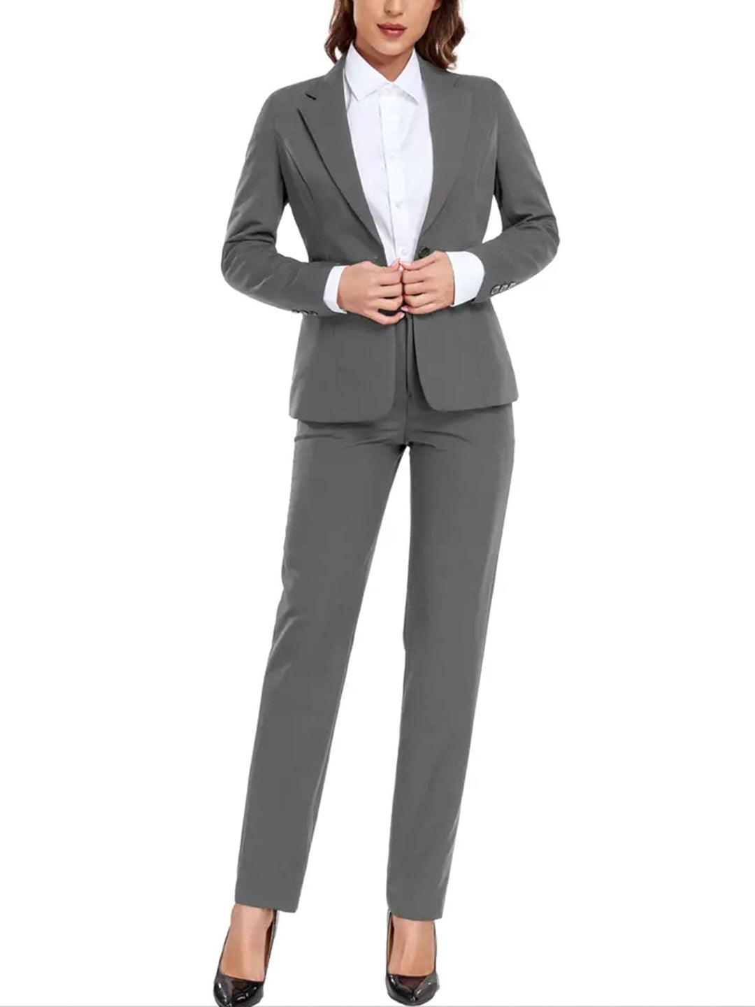 solovedress Grey Women Suit 2 Piece Single Buttons Notch Lapel Jacket (Blazer+Pants)