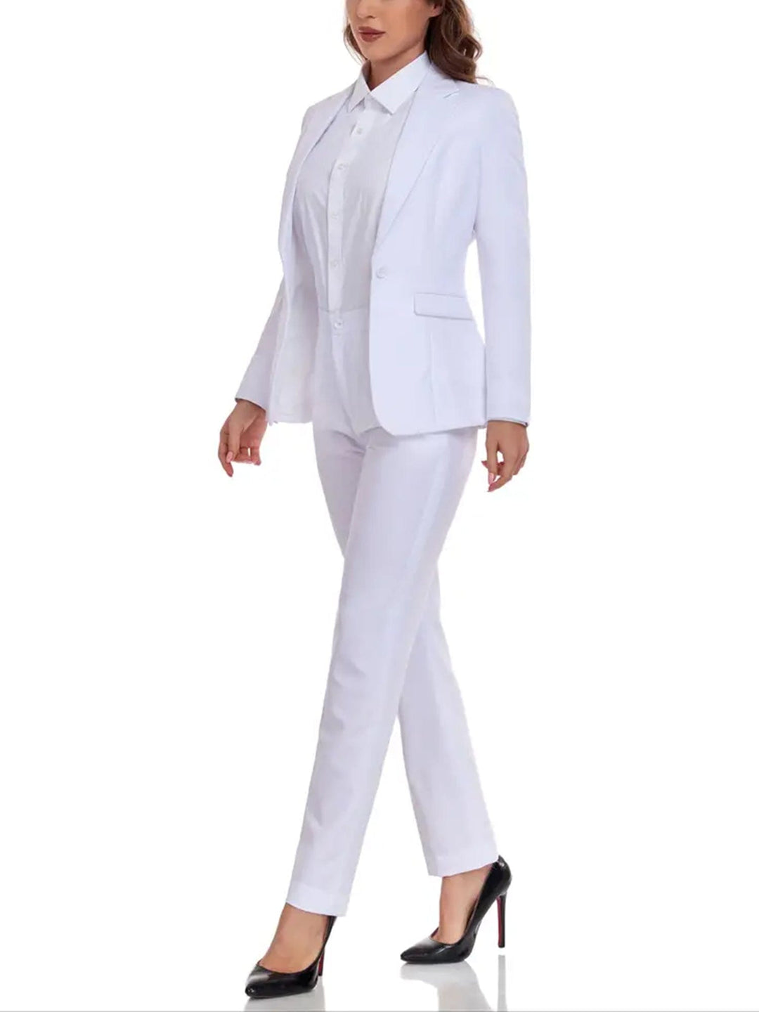 solovedress White Women Suit 2 Piece Single Buttons Notch Lapel Jacket (Blazer+Pants)